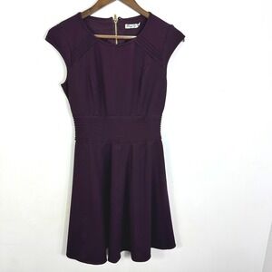 Eliza J Fit Flare Mini Dress Women 8 Purple Delfine Stretch Quiet Luxury Party